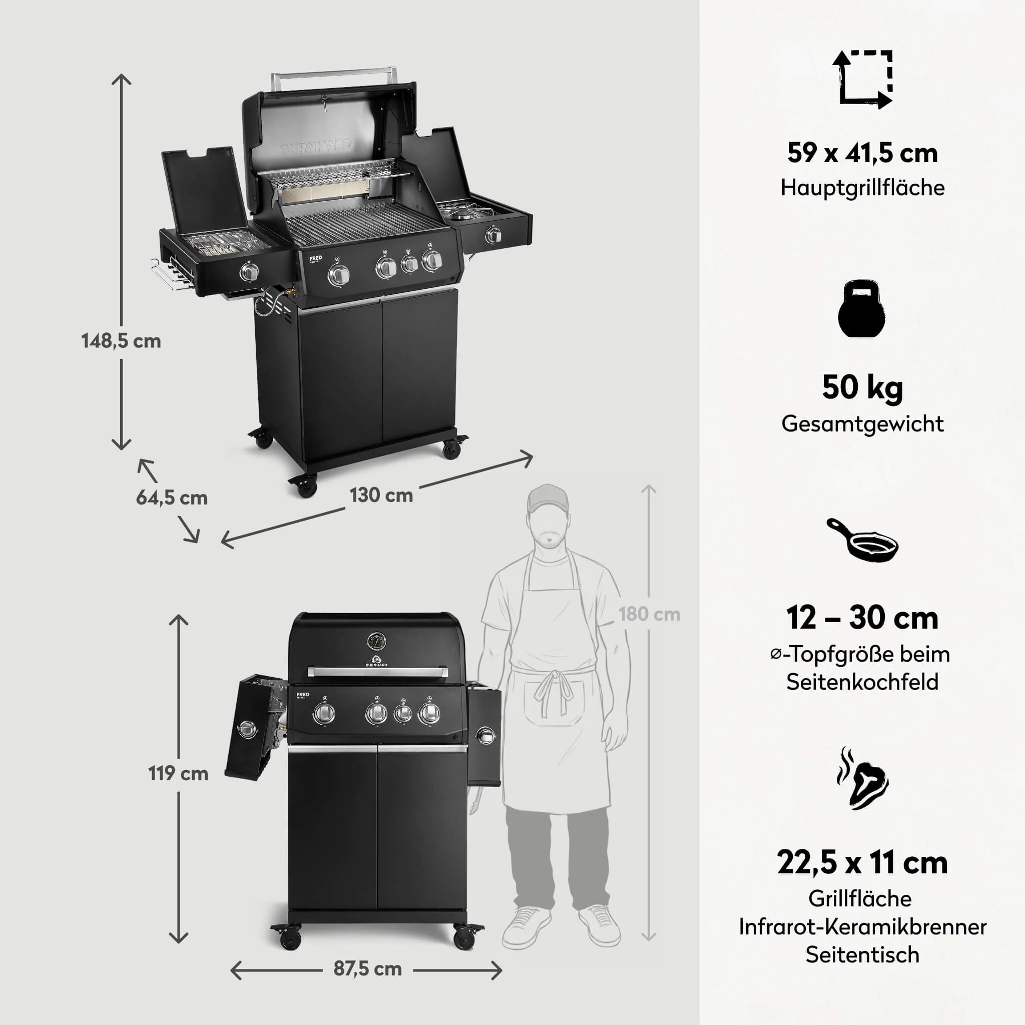Burnhard FRED Deluxe+ Schwarz mit Edelstahlrosten - Grillstar.deBurnhard FRED Deluxe+ Schwarz mit EdelstahlrostenGrillBurnhardGrillstar.de