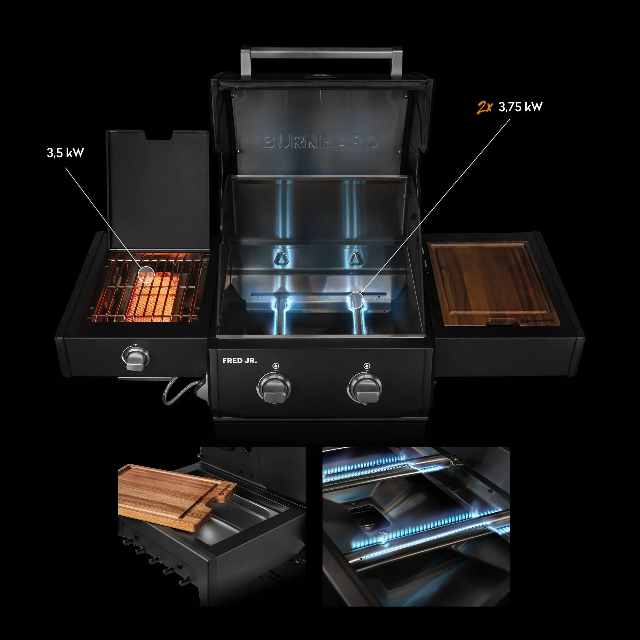 Burnhard FRED Jr. Deluxe Gasgrill Black Edition 2 - Brenner mit Edelstahlrost Series 4 - Grillstar.deBurnhard FRED Jr. Deluxe Gasgrill Black Edition 2 - Brenner mit Edelstahlrost Series 4BurnhardGrillstar.de