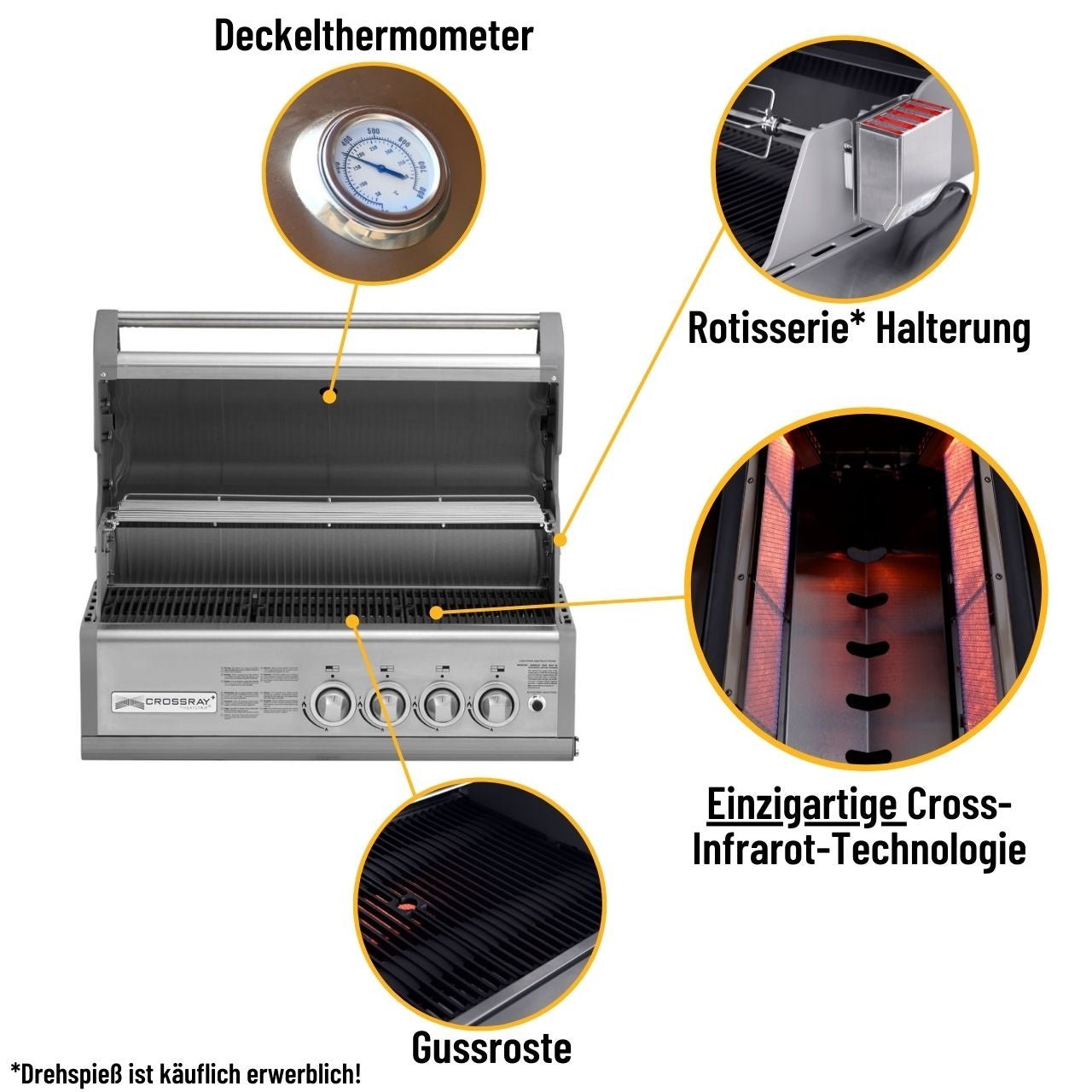 Crossray+ 4 Built In, 4 Infrarot - Keramikbrenner, 85 x 40 cm Grillfläche, Gusseisenroste - Grillstar.deCrossray+ 4 Built In, 4 Infrarot - Keramikbrenner, 85 x 40 cm Grillfläche, GusseisenrostecrossrayGrillstar.deTCS4EU509334038003933