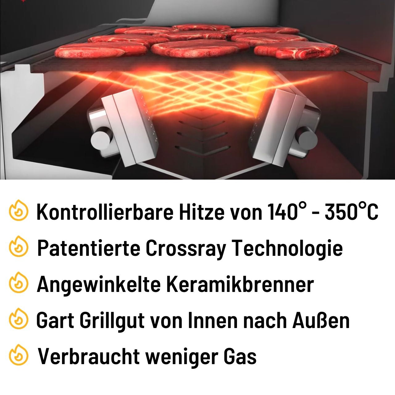 Crossray+ 4 Built In, 4 Infrarot-Keramikbrenner, 85 x 40 cm Grillfläche, Gusseisenroste