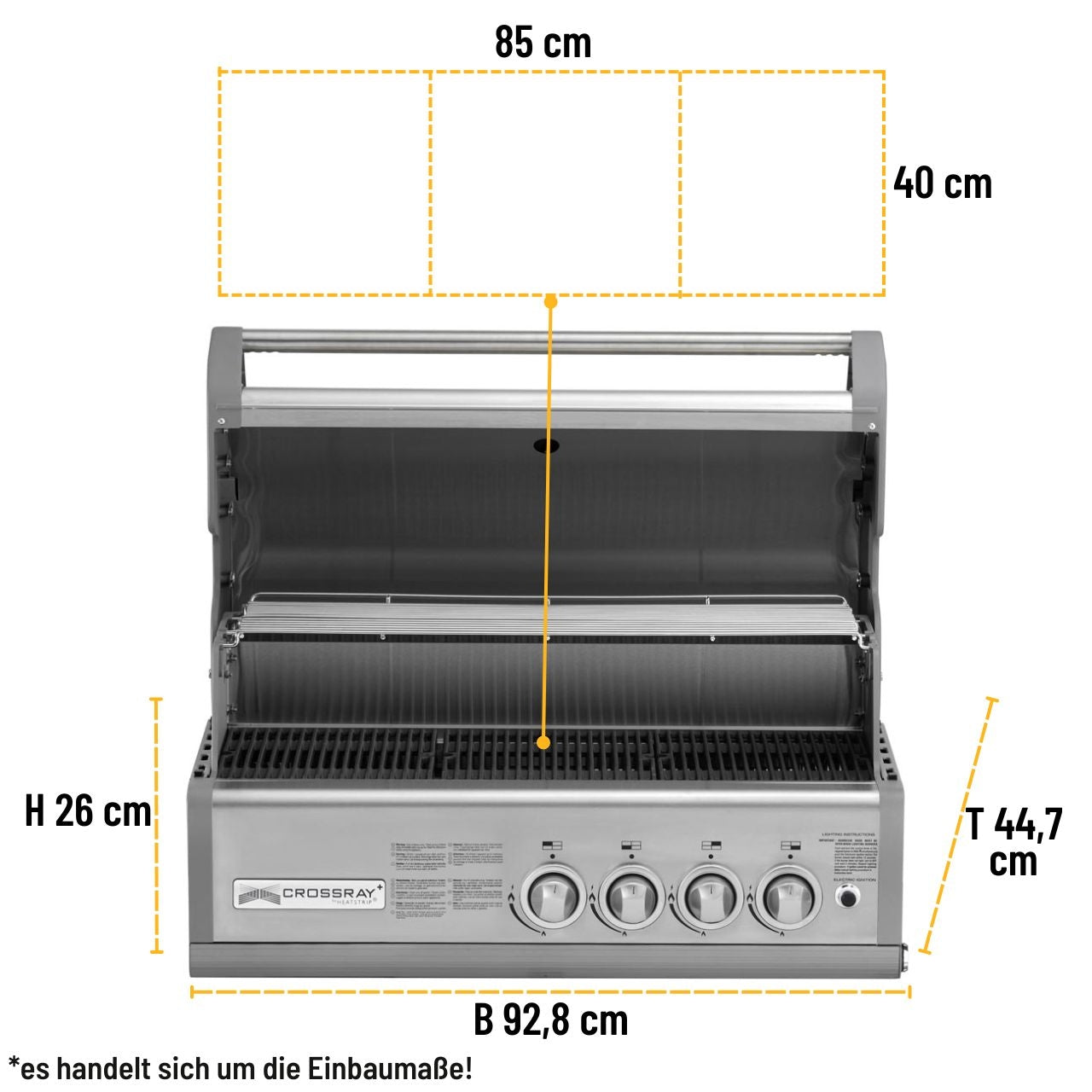 Crossray+ 4 Built In, 4 Infrarot-Keramikbrenner, 85 x 40 cm Grillfläche, Gusseisenroste