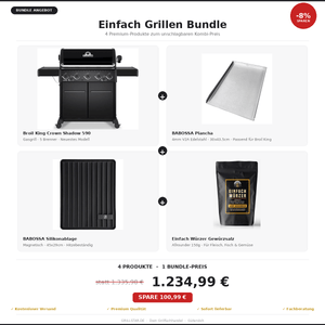 Einfach Grillen Bundle | Broil King Crown Shadow 590 | Einfach Würzer | BABOSSA Plancha | BABOSSA Silikonablage - Grillstar.deEinfach Grillen Bundle | Broil King Crown Shadow 590 | Einfach Würzer | BABOSSA Plancha | BABOSSA SilikonablageGrillBroil KingGrillstar.de