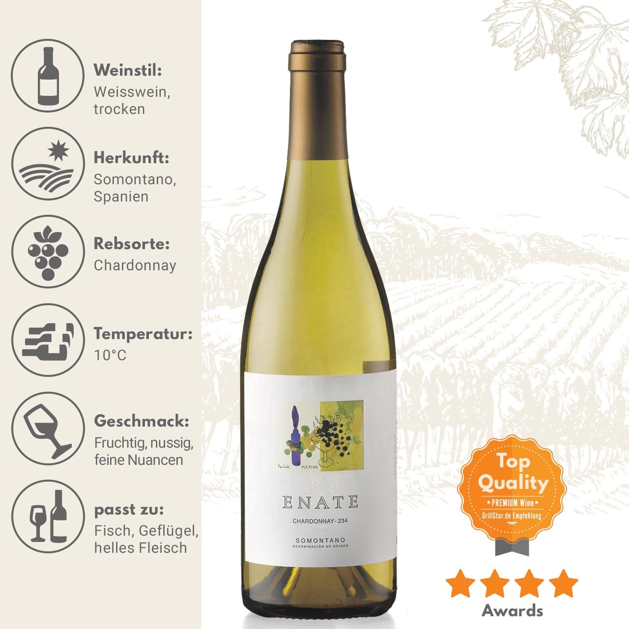 Enate "Chardonnay 234 DO" Weißwein - Grillstar.deEnate "Chardonnay 234 DO" WeißweinEnateGrillstar.de2060638425961900008