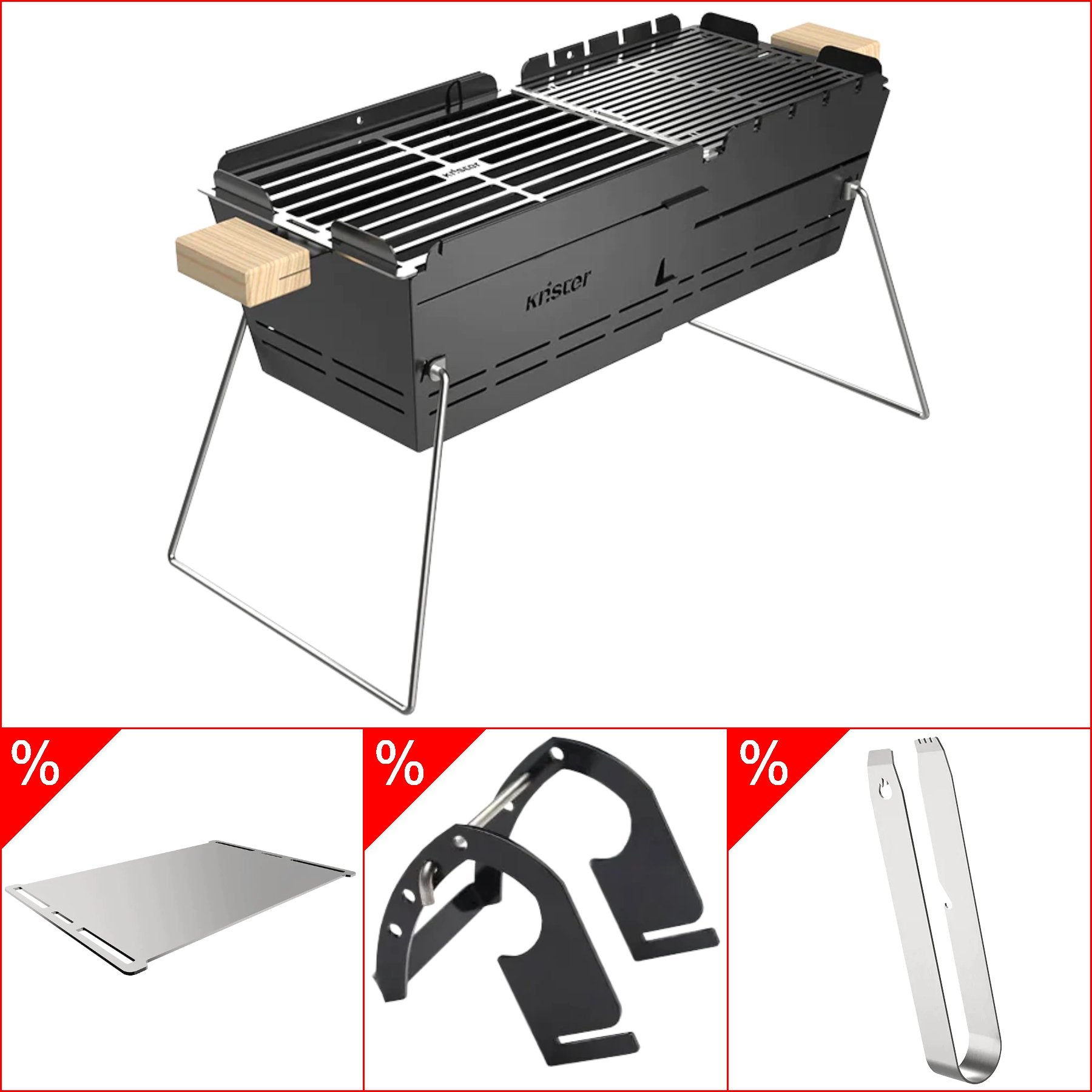 Knister Original + Fahrradhalterung + Plancha + Grillzange - Grillstar.deKnister Original + Fahrradhalterung + Plancha + GrillzangeKnisterGrillstar.deKnisterBundle06