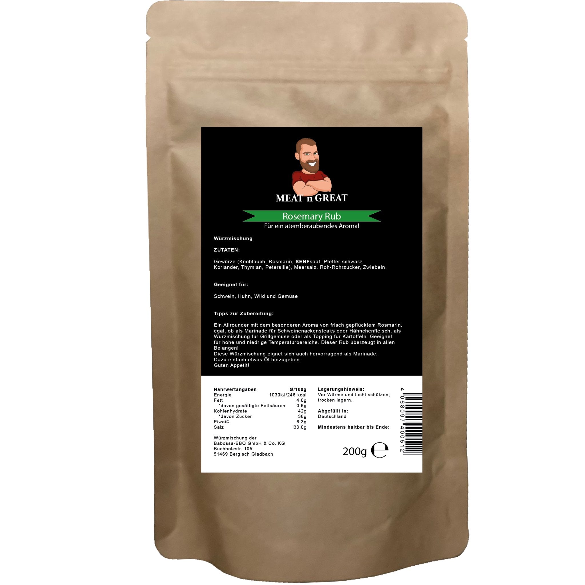 Meat 'n' Great Rosemary Rub Nachfüllbeutel 200 g - Grillstar.deMeat 'n' Great Rosemary Rub Nachfüllbeutel 200 gMeat 'n' GreatGrillstar.deB - 400514068097400512