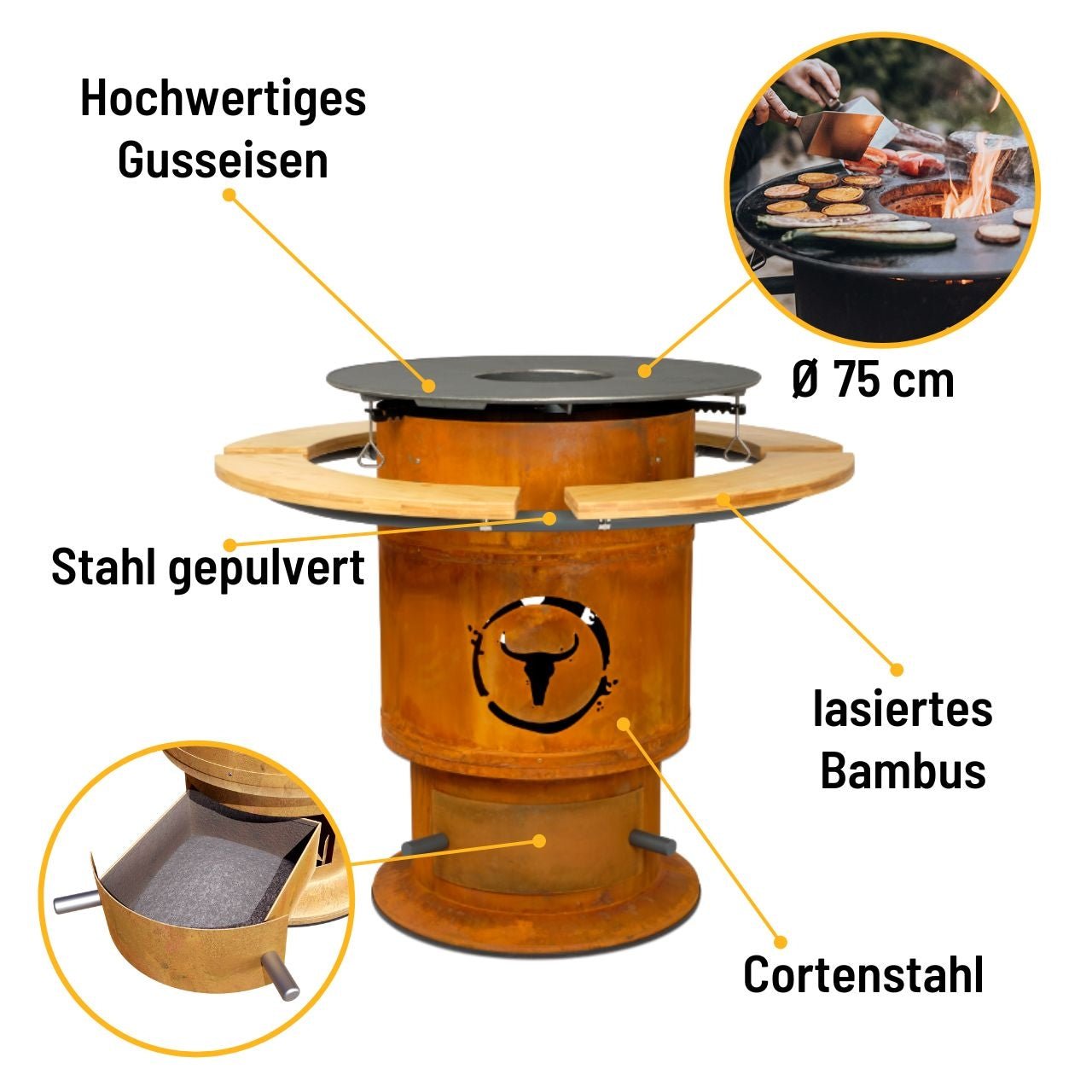 Moesta Bandit FirePlace inkl. lasierten Bambus Ablagen & BBQ - Disk - Grillstar.deMoesta Bandit FirePlace inkl. lasierten Bambus Ablagen & BBQ - DiskMoestaGrillstar.de195064260664772156