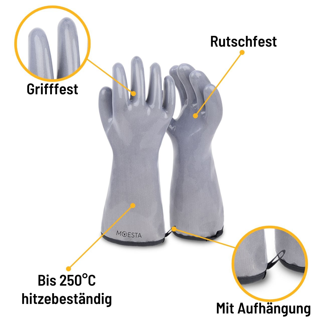 Moesta HeatPro Gloves - Grillhandschuhe aus Silikon - grau, Größe L