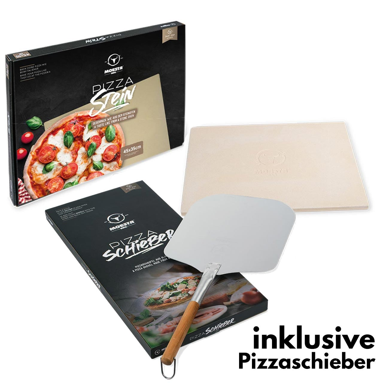 Moesta Pizzastein + Pizzaschieber Bundle Premium