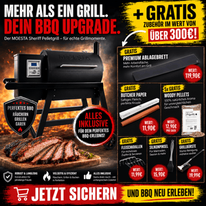 Moesta Sheriff Pelletgrill 2.0 Bundle inkl. schwarzem Ablagebrett, Pellets uvm. - Grillstar.deMoesta Sheriff Pelletgrill 2.0 Bundle inkl. schwarzem Ablagebrett, Pellets uvm.MoestaGrillstar.de