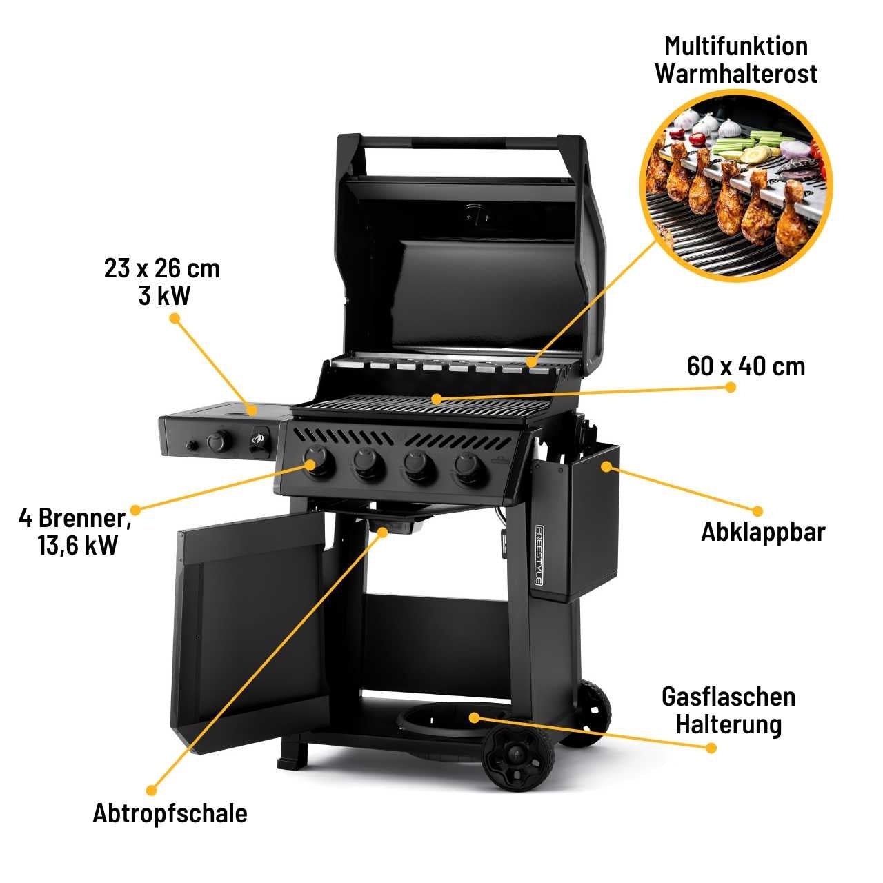 Napoleon Phantom Freestyle 425, Mattschwarz, 4 Brenner - mit SIZZLE ZONE, Edelstahlroste - Grillstar.deNapoleon Phantom Freestyle 425, Mattschwarz, 4 Brenner - mit SIZZLE ZONE, EdelstahlrosteNapoleonGrillstar.deF425DSIBPK - DE - PHM0629162147059