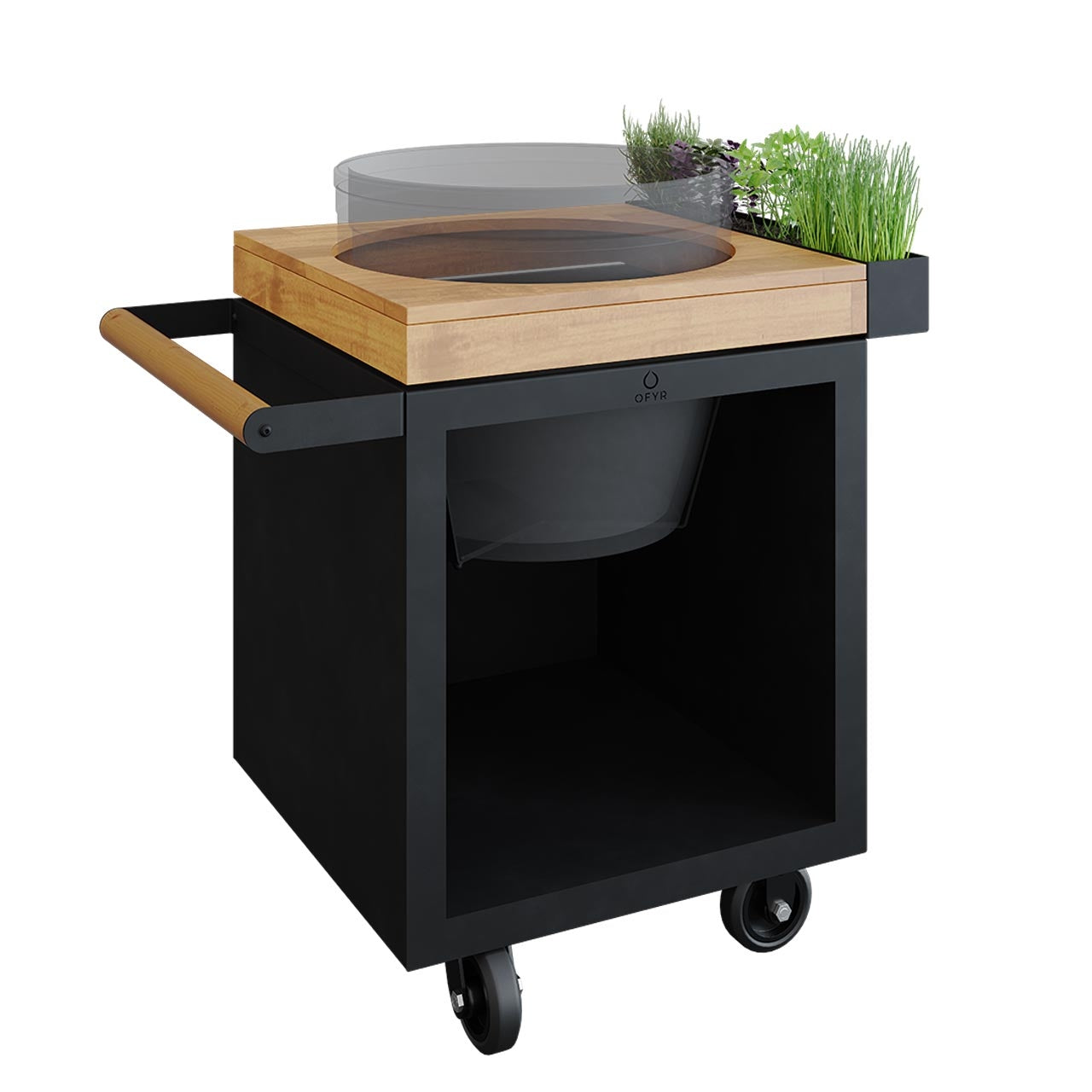 OFYR Kamado Table Black 65 PRO Teakholz BGE