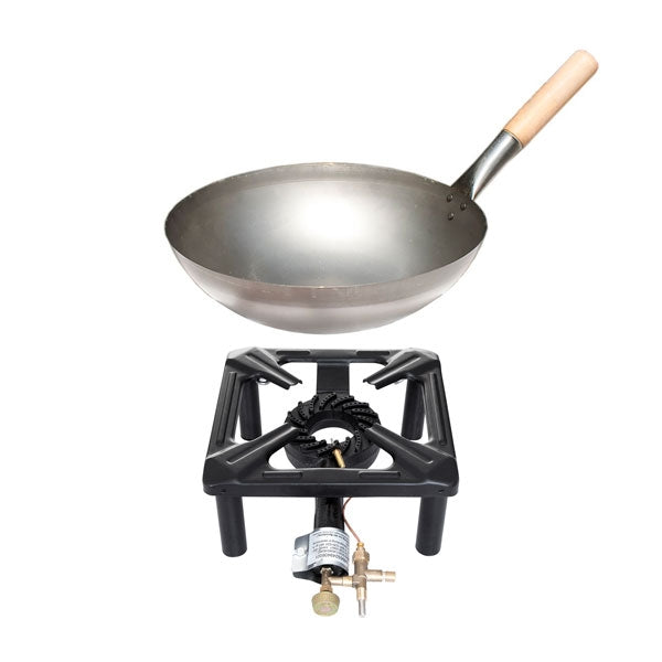 Paella World Hockerkocher-Set (klein) mit Stahl-Wok Ø 30 cm - mit Zündsicherung