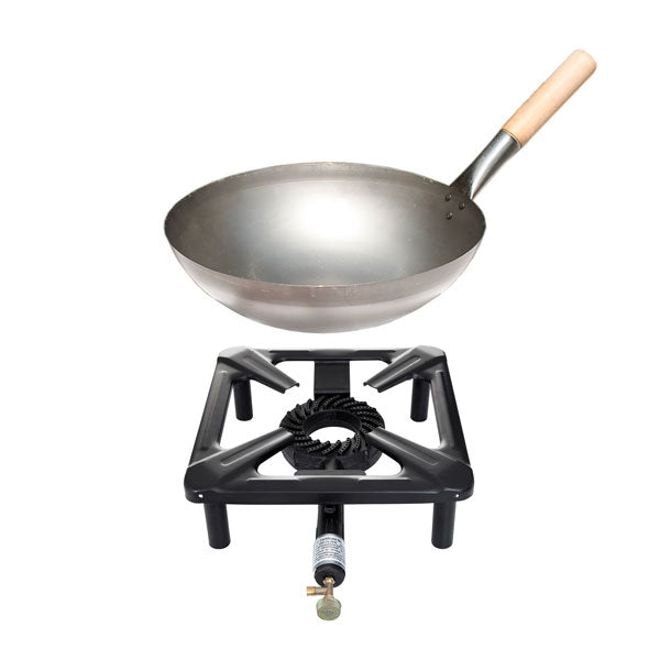 Paella World Hockerkocher-Set (klein) mit Stahl-Wok Ø 30 cm ohne Zündsicherung