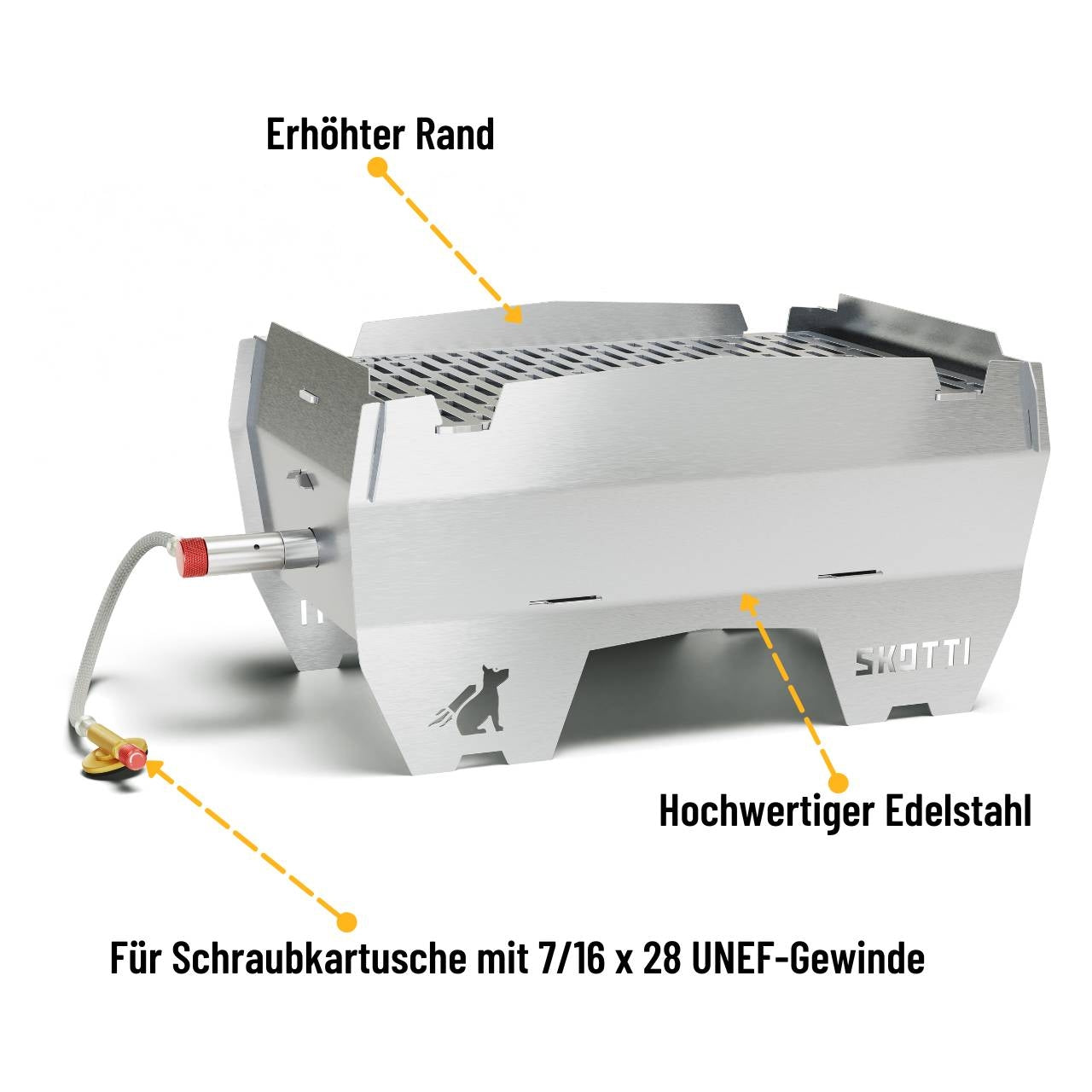 Skotti 2.0 + 2x Skotti Gaskartusche, transportabler & klappbarer Campinggrill - schnell aufbaubar