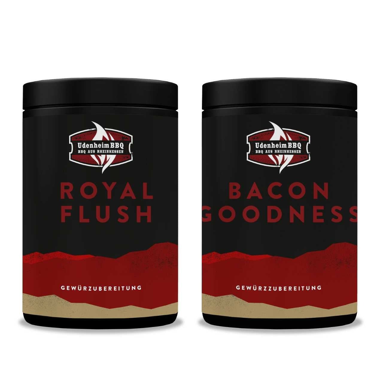 Udenheim BBQ Großes Rub Set, 2x350g (1x Bacon Goodness und 1x Royal Flush Rub) - Grillstar.deUdenheim BBQ Großes Rub Set, 2x350g (1x Bacon Goodness und 1x Royal Flush Rub)UdenheimGrillstar.de